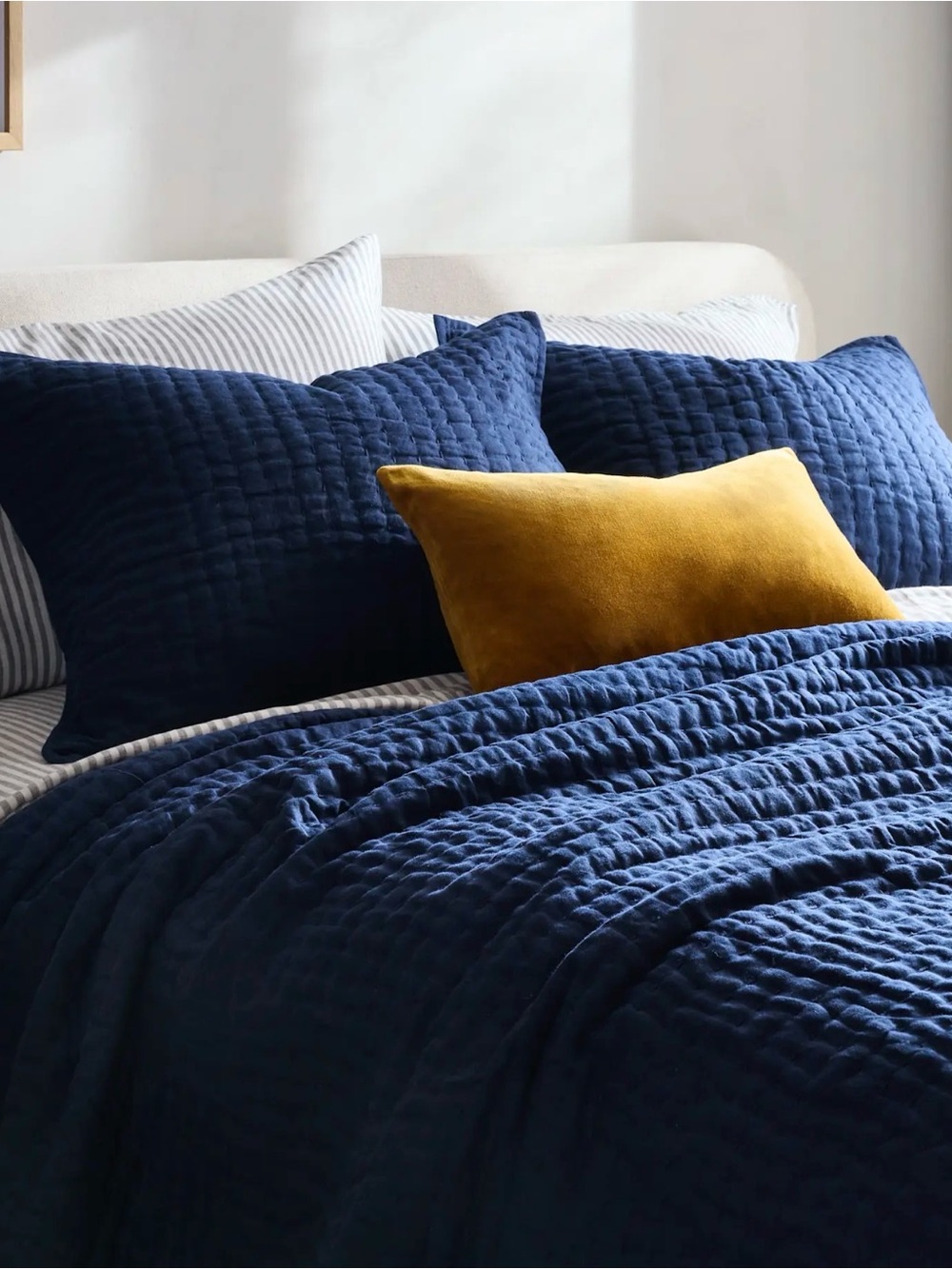 NWOT European Double Sided Full/Queen Quilt Set in Navy - Retail $190 - Picture 4 of 7